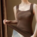 Camiseta Térmica de Cuello Cuadrado para Mujer, Sin Costuras, Ajustada, Sin Mangas, Suave y Cálida, para Invierno