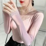 Camiseta de Manga Larga para Otoño, Ropa Interior Térmica de Primavera, Camiseta Básica con Cuello en V, Blusa Delgada para Mujer