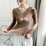 Camiseta de Manga Larga para Otoño, Ropa Interior Térmica de Primavera, Camiseta Básica con Cuello en V, Blusa Delgada para Mujer - Imagen 3