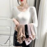 Camiseta de Manga Larga para Otoño, Ropa Interior Térmica de Primavera, Camiseta Básica con Cuello en V, Blusa Delgada para Mujer - Imagen 6