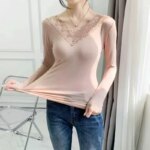 Camiseta de Manga Larga para Otoño, Ropa Interior Térmica de Primavera, Camiseta Básica con Cuello en V, Blusa Delgada para Mujer - Imagen 2