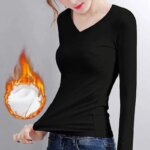 Camiseta de manga larga de terciopelo con temperatura constante para mujer, Top térmico de fibra calefactora de terciopelo fino, Otoño e Invierno - Imagen 3