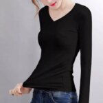 Camiseta de manga larga de terciopelo con temperatura constante para mujer, Top térmico de fibra calefactora de terciopelo fino, Otoño e Invierno - Imagen 5