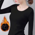 Camiseta de manga larga de terciopelo con temperatura constante para mujer, Top térmico de fibra calefactora de terciopelo fino, Otoño e Invierno - Imagen 2