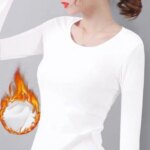 Camiseta de manga larga de terciopelo con temperatura constante para mujer, Top térmico de fibra calefactora de terciopelo fino, Otoño e Invierno
