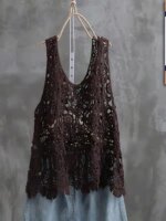 Top Versátil de Tirantes con Borde Ondulado, Estilo Casual para Mujer, Talla ande, Tejido de Punto con Encaje Calado de Col... - Imagen 2