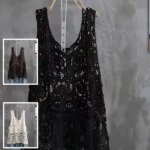 Top Versátil de Tirantes con Borde Ondulado, Estilo Casual para Mujer, Talla ande, Tejido de Punto con Encaje Calado de Col...