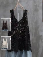 Top Versátil de Tirantes con Borde Ondulado, Estilo Casual para Mujer, Talla ande, Tejido de Punto con Encaje Calado de Col...