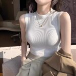 Chaleco roscado para mujer, antiexposición, que cubre los senos laterales, corte ajustado, top sin mangas para uso interior y exterior para mujer - Imagen 3