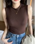 Chaleco roscado para mujer, antiexposición, que cubre los senos laterales, corte ajustado, top sin mangas para uso interior y exterior para mujer