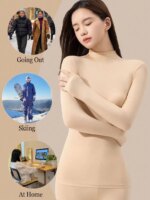 Camisetas sin costuras de cuello alto para mujer, camiseta térmica de manga larga, camiseta interior redonda para mujer, camisetas interiores ajustadas de alta elasticidad - Imagen 4