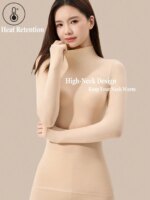Camisetas sin costuras de cuello alto para mujer, camiseta térmica de manga larga, camiseta interior redonda para mujer, camisetas interiores ajustadas de alta elasticidad - Imagen 2