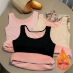 Camiseta térmica de invierno para mujer, sin costuras, con forro de terciopelo, sin mangas, chaleco cálido, camiseta interior para mujer, de color liso, lencería sexy. - Imagen 2