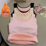 Camiseta térmica de invierno para mujer, sin costuras, con forro de terciopelo, sin mangas, chaleco cálido, camiseta interior para mujer, de color liso, lencería sexy. - Imagen 4