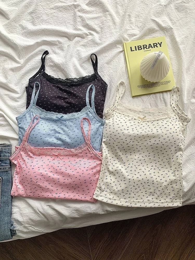 53947-nyexz7.jpg Elegante Top Corto Casual de Verano con Estampado Floral de Encaje, Estilo Lazo Dulce, Talla Única, Camiseta sin Mangas Ajustada y Sexy para Primavera - Imagen 1