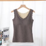 Sujetadores térmicos para mujer, ropa interior Sexy, camiseta sin mangas cálida, almohadilla extraíble, escote en V profundo, ropa interior de invierno - Imagen 2