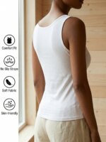 Camisola con cuello en V y ribete de encaje para mujer, camiseta sin mangas, informal, cómoda para el día a día, camiseta interior elegante y sencilla - Imagen 2