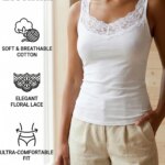 Camisola con cuello en V y ribete de encaje para mujer, camiseta sin mangas, informal, cómoda para el día a día, camiseta interior elegante y sencilla