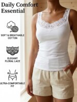 Camisola con cuello en V y ribete de encaje para mujer, camiseta sin mangas, informal, cómoda para el día a día, camiseta interior elegante y sencilla