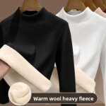 Camisa básica de lana de cordero para mujer, Tops con forro polar grueso, ropa interior térmica, camiseta de manga larga de otoño, ropa cálida
