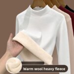 Camisa básica de lana de cordero para mujer, Tops con forro polar grueso, ropa interior térmica, camiseta de manga larga de otoño, ropa cálida - Imagen 2