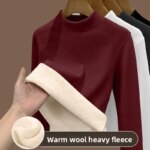 Camisa básica de lana de cordero para mujer, Tops con forro polar grueso, ropa interior térmica, camiseta de manga larga de otoño, ropa cálida - Imagen 5