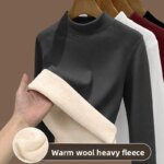 Camisa básica de lana de cordero para mujer, Tops con forro polar grueso, ropa interior térmica, camiseta de manga larga de otoño, ropa cálida - Imagen 6