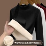 Camisa básica de lana de cordero para mujer, Tops con forro polar grueso, ropa interior térmica, camiseta de manga larga de otoño, ropa cálida - Imagen 3