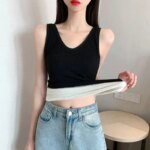 Camisola cálida con tirantes para mujer, ropa interior gruesa de terciopelo para invierno, ropa interior térmica ajustada y acogedora de Color sólido