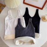 Camisola cálida con tirantes para mujer, ropa interior gruesa de terciopelo para invierno, ropa interior térmica ajustada y acogedora de Color sólido - Imagen 3