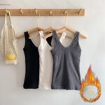 Camisola cálida con tirantes para mujer, ropa interior gruesa de terciopelo para invierno, ropa interior térmica ajustada y acogedora de Color sólido - Imagen 2