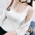 Camiseta sin mangas informal con cuello en U para verano, con encaje, ajustada, tipo lencería, holgada, para mujer - Imagen 5