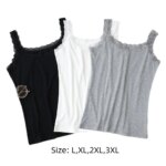 Camiseta sin mangas informal con cuello en U para verano, con encaje, ajustada, tipo lencería, holgada, para mujer - Imagen 6