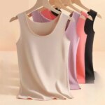 Ropa interior térmica para mujer, ropa interior, camisetas sin mangas con cuello redondo, camisetas térmicas de lana cálidas para invierno, chaleco corporal sin mangas, camiseta interior ajustada XXXL