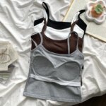 Camisola de Color Sólido con Relleno en el Pecho, Sin Mangas, Ajustada, de Algodón, Transpirable y Elástica, para Mujer, Ropa Interior de Verano - Imagen 4