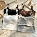 Camisola de Color Sólido con Relleno en el Pecho, Sin Mangas, Ajustada, de Algodón, Transpirable y Elástica, para Mujer, Ropa Interior de Verano - Imagen 3