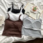 Camisola de Color Sólido con Relleno en el Pecho, Sin Mangas, Ajustada, de Algodón, Transpirable y Elástica, para Mujer, Ropa Interior de Verano - Imagen 2
