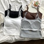 Camisola de Color Sólido con Relleno en el Pecho, Sin Mangas, Ajustada, de Algodón, Transpirable y Elástica, para Mujer, Ropa Interior de Verano - Imagen 5