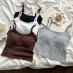 Camisola de Color Sólido con Relleno en el Pecho, Sin Mangas, Ajustada, de Algodón, Transpirable y Elástica, para Mujer, Ropa Interior de Verano