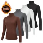 Camiseta de cuello alto versátil a la moda para mujer, camiseta cálida cómoda y versátil con borde de hongo, otoño e invierno, 3/1 piezas