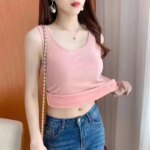 Camiseta térmica de invierno para mujer, sin costuras, con forro de terciopelo, sin mangas, chaleco cálido, camiseta interior para mujer, de color liso, lencería sexy. - Imagen 3