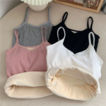 Camiseta sin mangas de moda para mujer, ropa interior térmica de invierno, color liso, ropa de noche informal, sexy, elástica, de terciopelo fino.