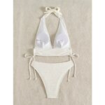 Conjunto de Bikini Blanco Sexy sin Espalda para Mujer, Traje de Baño de 2 Piezas para Playa, Verano 2026, Nuevo Traje de Baño con Cuello Halter - Imagen 4