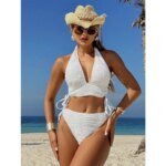 Conjunto de Bikini Blanco Sexy sin Espalda para Mujer, Traje de Baño de 2 Piezas para Playa, Verano 2026, Nuevo Traje de Baño con Cuello Halter