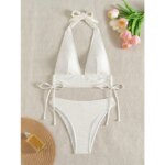 Conjunto de Bikini Blanco Sexy sin Espalda para Mujer, Traje de Baño de 2 Piezas para Playa, Verano 2026, Nuevo Traje de Baño con Cuello Halter - Imagen 5