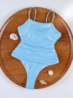 Traje de Baño Zrtak de Corte Alto 2026 para Mujer, Traje de Baño de Una Pieza con Tiras, Color Sólido, Traje de Baño Plisado, Ropa de Playa - Imagen 5