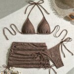 Conjunto de Bikini de 3 Piezas con Falda, Tejido a Rayas, con Tirantes, 2026, Traje de Baño, Ropa de Playa, Biquini, Купальник Женский