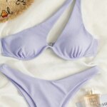 Vzvn 2026 Conjunto de Bikini de un Hombro con Corte Alto, Push Up, Sexy, con Recortes, para Mujer
