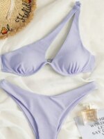 Vzvn 2026 Conjunto de Bikini de un Hombro con Corte Alto, Push Up, Sexy, con Recortes, para Mujer