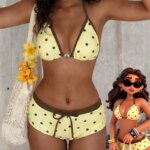 Traje de baño de playa para mujer, con estampado de lunares, halter, con cordones, bikinis con lazo, novedad 2026, ropa de playa, traje de baño de verano